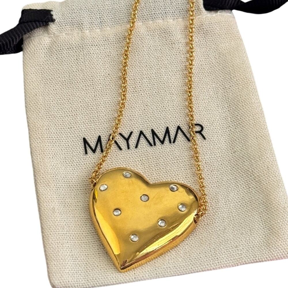 Mayamar 24K Gold Plated Embellished Heart Necklace — Zirconia — NWT